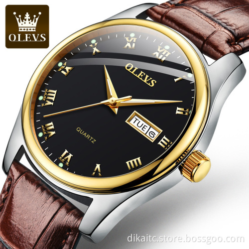 OLEVS Brand Watch for Man Leather Sport Casual Quartz Watch Calendar Minimalist Luxury Couple Watches For Husband Wife Lover